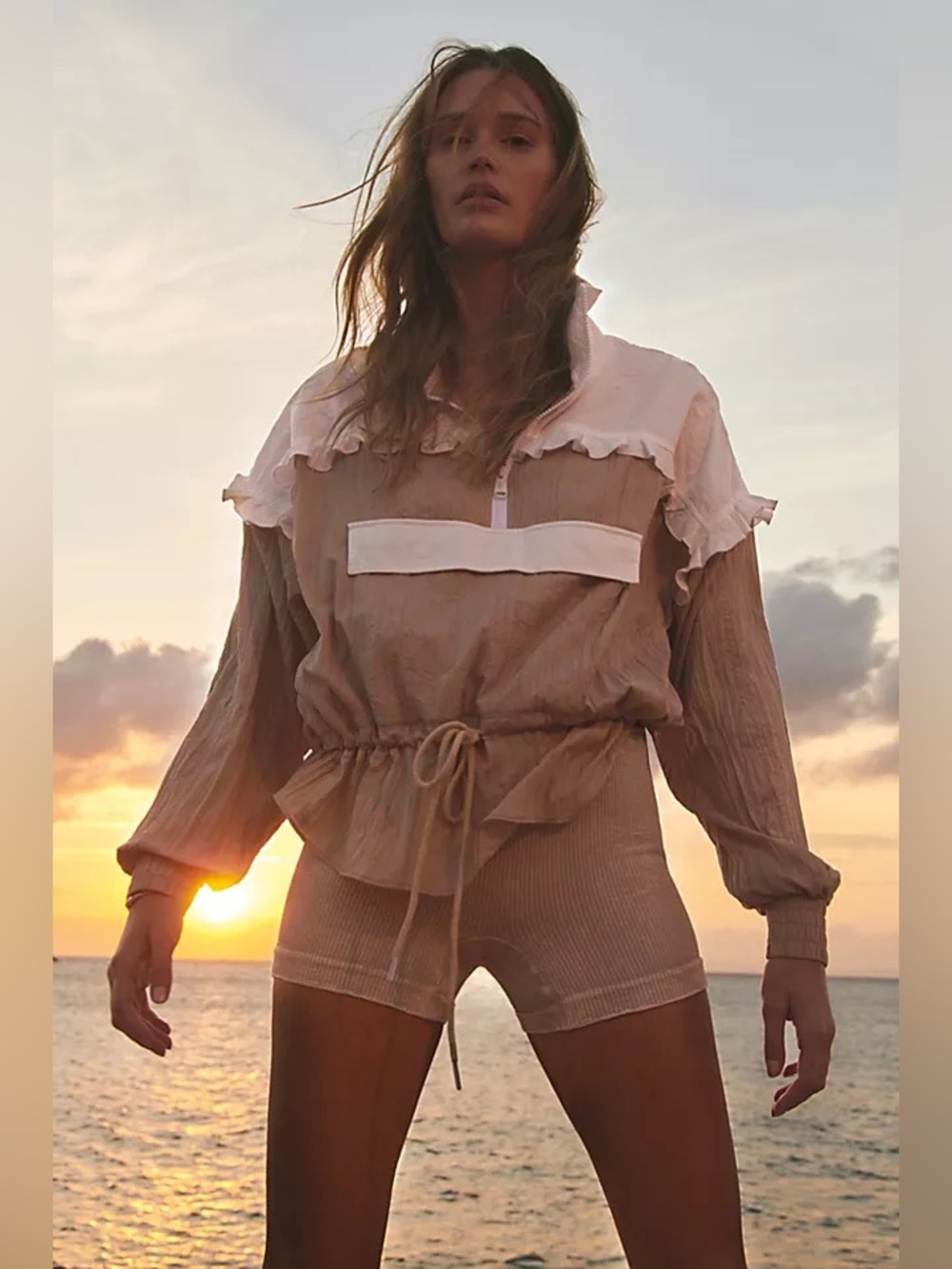 Free People Movement Jacket Womens L Colorblock Windbreaker Boho Ruffle